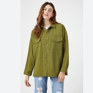 Forever 21 Olive Green Drop-Sleeve Shacket Grunge Bohemian Autumnal - Size XS
